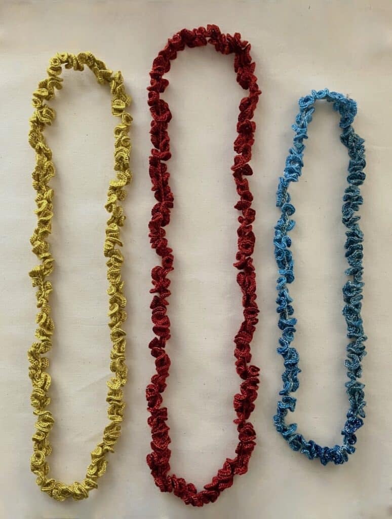 3 necklaces – weld, madder, indigo